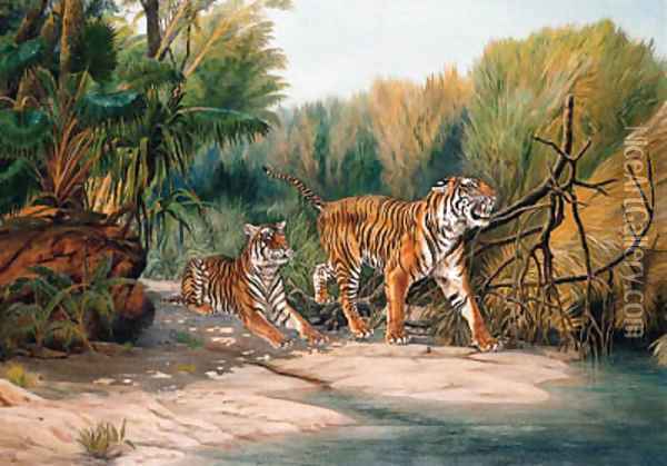 Tigers emerging from the Jungle Oil Painting - Urs Eggenschwiler