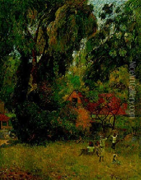 Huttes Sous Les Arbres Oil Painting - Paul Gauguin