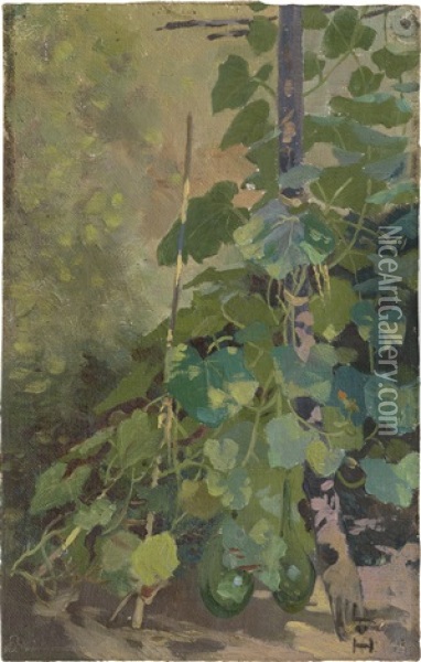 Flaschenkurbisse Oil Painting - Ludwig Von Hofmann