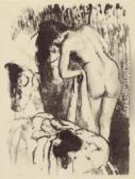 Femme Nue Debout, A Sa Toilette (adhemar 63; Delteil 65; Reed & Shapiro 61) Oil Painting - Edgar Degas