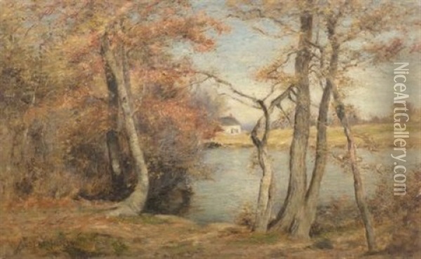 Lakeside Landscape, Autumn Oil Painting - Albert Babb Insley