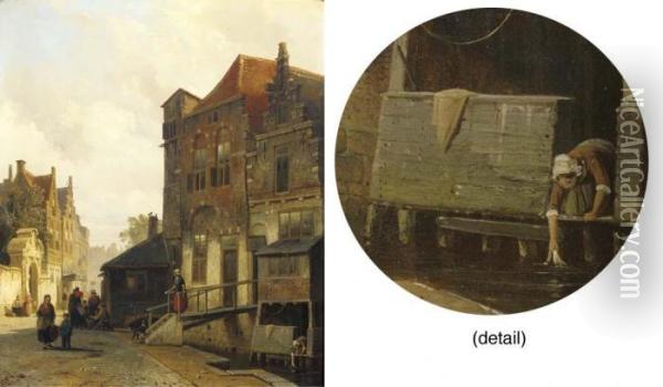Daily Activities In A Dutch Town Oil Painting - Cornelis Springer