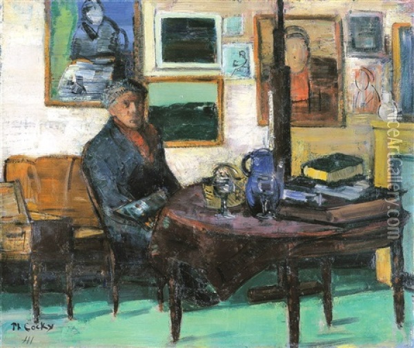 Zelfportret In Het Atelier Oil Painting - Philibert Cockx