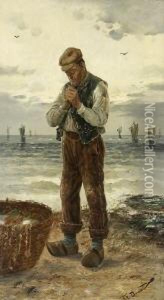 Rauchender Fischer Am
 Strand. Oil Painting - Frederick Reginald Donat