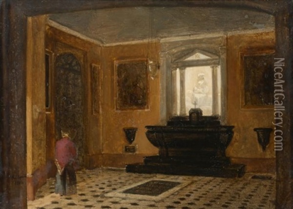 Interieur D'une Chapelle Oil Painting - Robert Leopold Leprince