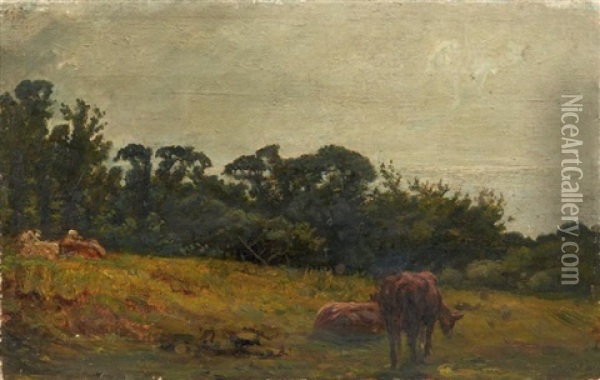 Les Vaches Au Pre, Aux Environs De Trouville Oil Painting - Paul Huet