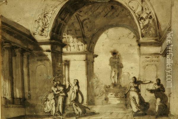 Ancelle Al Tempio Oil Painting - Fortunato Duranti