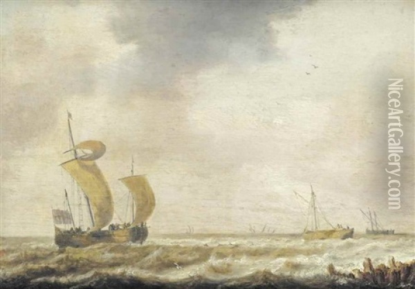 A Herring Buss And Others Ships Off A Coast Oil Painting - Bonaventura Peeters the Elder