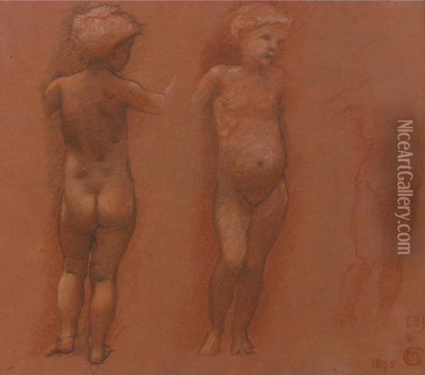 Studies Of A Nude Child Oil Painting - Sir Edward Coley Burne-Jones