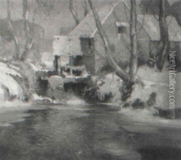 Mill In Winter Oil Painting - George Ames Aldrich
