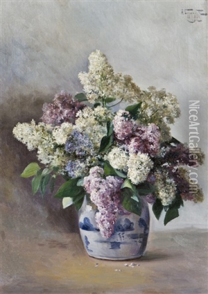 Lilacs In A Pot Oil Painting - Fedor Karlovich Burkhardt