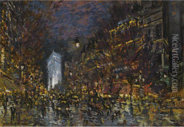View Of Paris By Night Oil Painting - Konstantin Alexeievitch Korovin