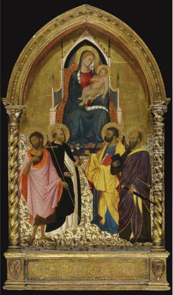 Virgin And Child With Saints John The Baptist, Dominic, Peter, Andpaul Oil Painting - Niccolo di Pietro Gerini