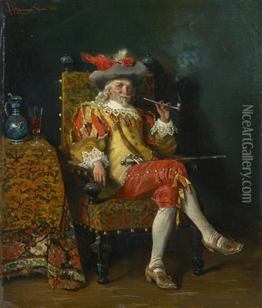 Musketier Mit Pfeife Und Weinglas Oil Painting - Johann Hamza
