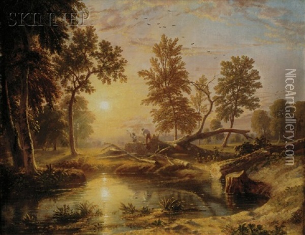 Landscape With Woodcutters Oil Painting - William Havell