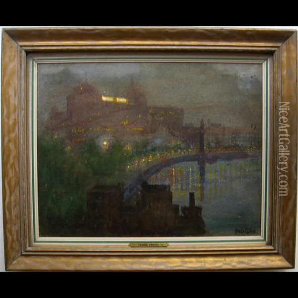 The River Thames At Night Oil Painting - Maria Hampshire Eaton