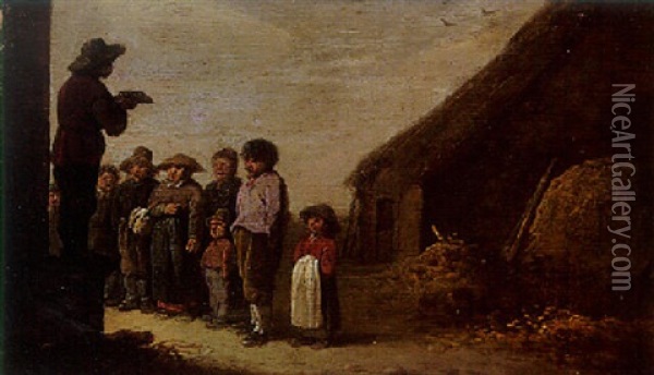 A Man Addressing A Group Of Peasants By A Barn Oil Painting - Pieter de Bloot