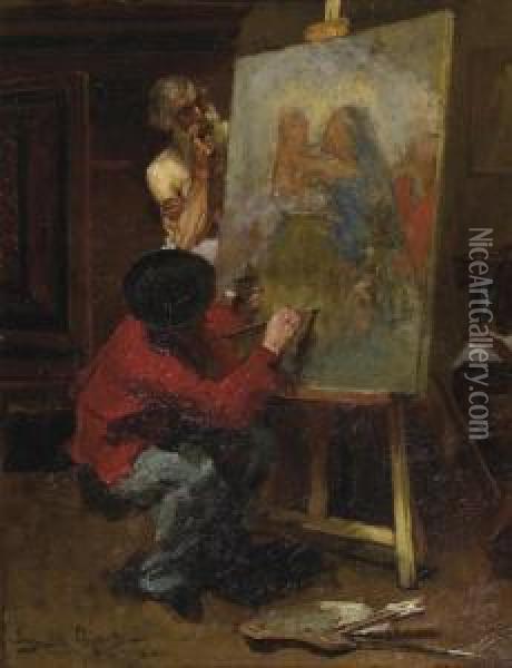 An Allegory Of Time: The Artist In His Studio Oil Painting - David Oyens