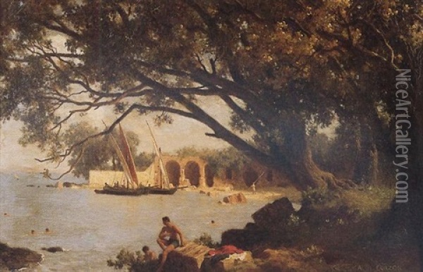 Baignade A Posilippo, Naples Oil Painting - Alfred de Curzon