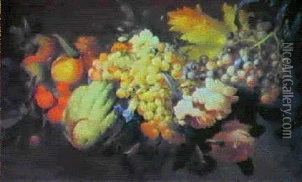 Stilleben, Mit Rosen, Apfeln, Beeren, Weintrauben Und Einem Kurbis Oil Painting - Abraham Brueghel