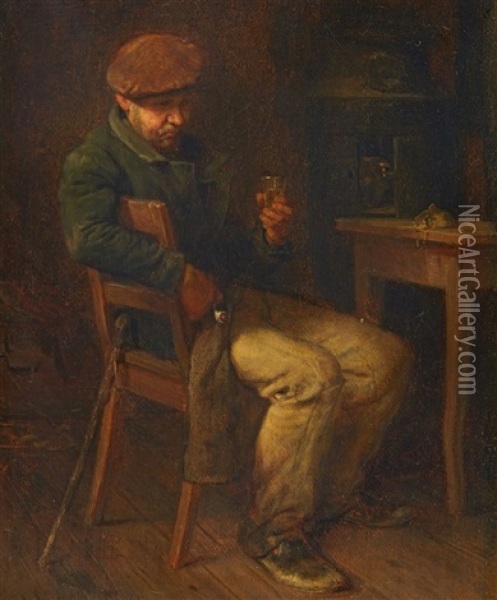 A Seated Peasant Oil Painting - Hugo Wilhelm Kauffmann