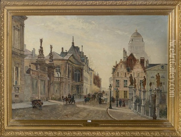 Place Du Petit Sablon Animee A Bruxelles Oil Painting - Gustave Walckiers