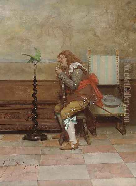 An unwilling smoker Oil Painting - Giuseppe Bortignoni