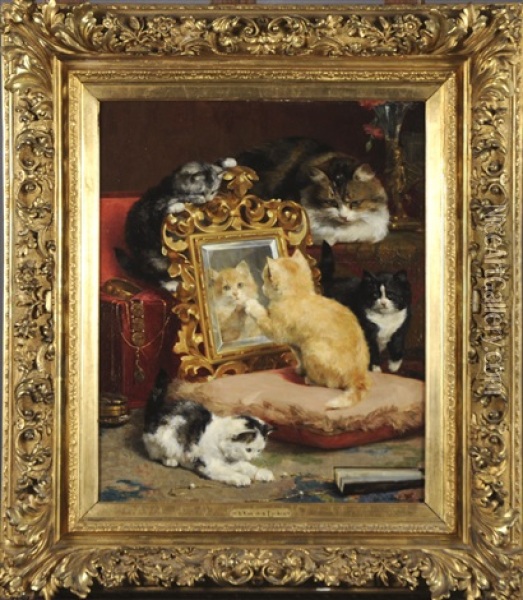 Chat Jouant Oil Painting - Charles van den Eycken