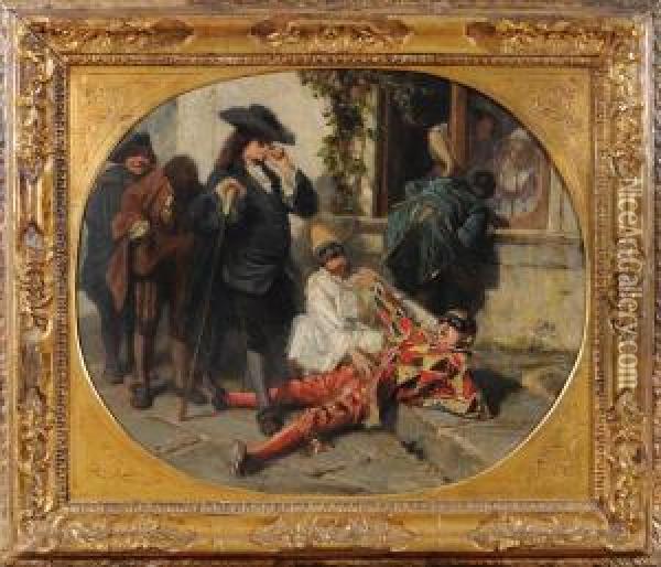 L'incidente Di Arlecchino Oil Painting - Domenico Morelli