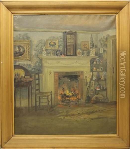 Indoor Fireplace Scene Oil Painting - Edmund Henry Garrett