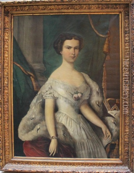 Large Hall Portrait Of Empress Elisabeth Of Austria /hungary (1837-1898) Oil Painting - Johann Nepomuk Mayer