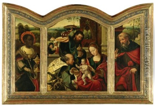 Adoration Of The Magi (triptych, Various Sizes) Oil Painting - Pieter Coecke van Aelst the Elder