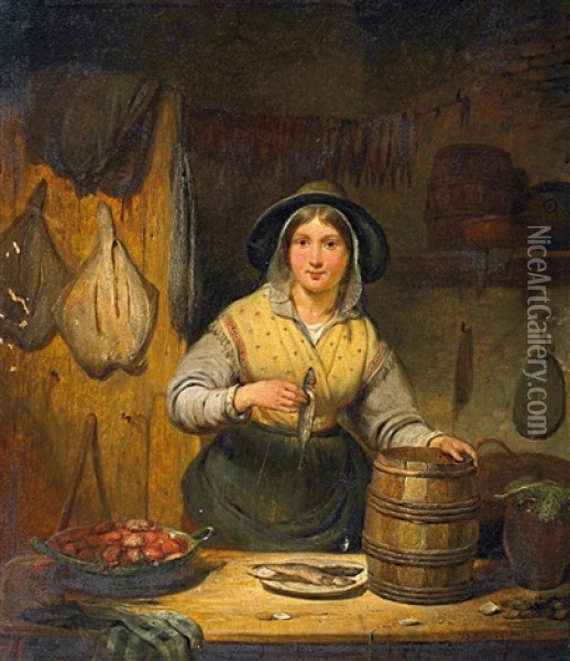 Die Heringsverkauferin Oil Painting - Jean Baptiste Van Eycken