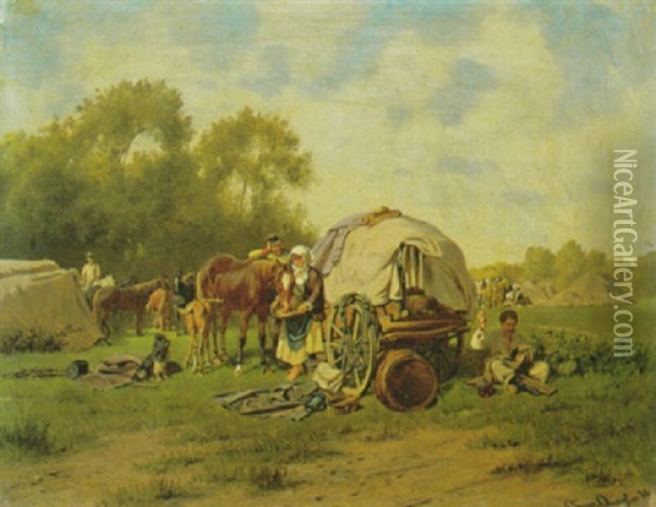 Marketenderwagen Vor Dem Soldatenlager Oil Painting - Franz Quaglio
