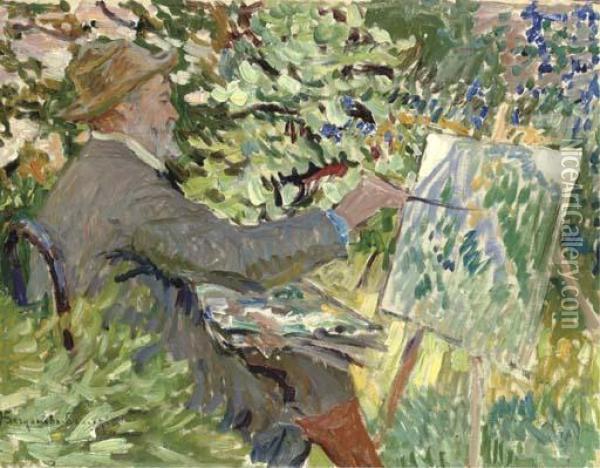An Artist At His Easel Oil Painting - Nikolai Petrovich Bogdanov-Belsky