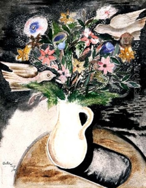 Blumen Und Vogel Oil Painting - Jankel Adler