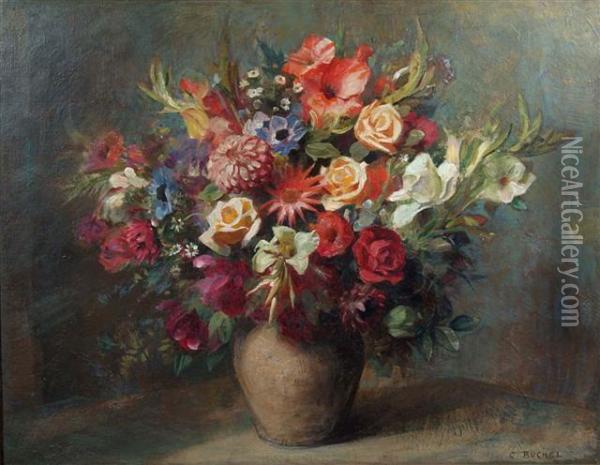 Still Life Of Roses Oil Painting - Charles A. Buchel