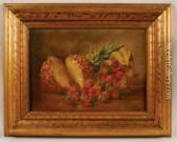 Still Life With Pineapple And Strawberries Oil Painting - August Laux