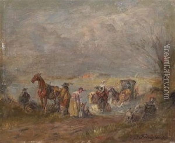 Flussuberquerung Oil Painting - Alfred Ritter von Malheim Friedlaender