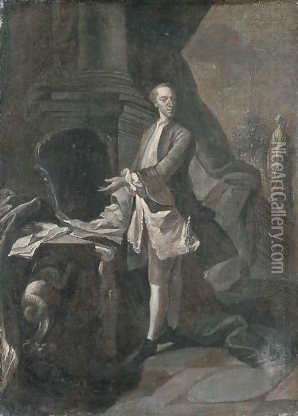 Ritratto Di Gentiluomo, A Figura Intera, In Un Paesaggio Oil Painting - Joseph Highmore
