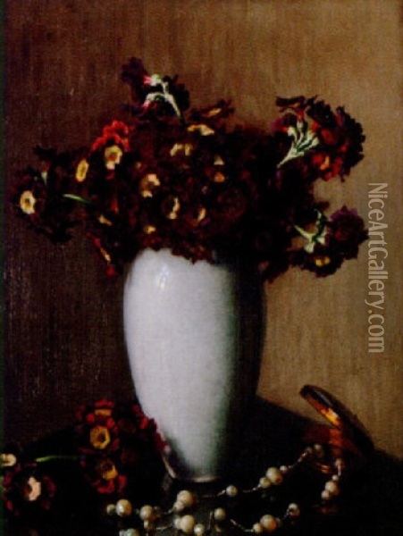 Sweet Williams In A Vase Oil Painting - Wilhelm Andersen