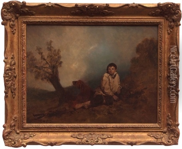 Young Boy Resting With Dog Oil Painting - George Morland