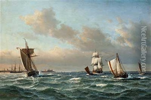 Segelschiffe Im Oresund Vor Schloss Kronborg Oil Painting - Daniel Hermann Anton Melbye