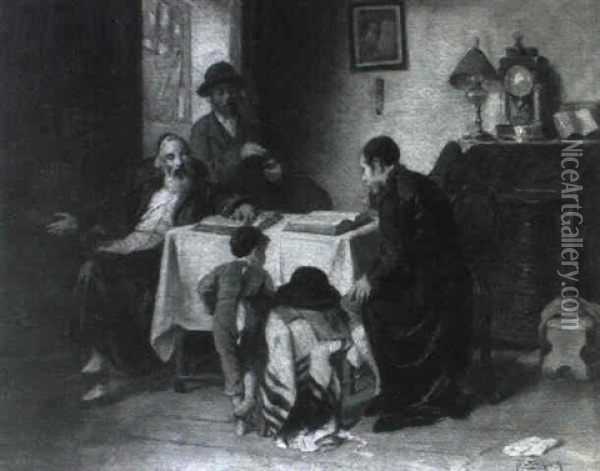 A Jewish Family In Study Oil Painting - Mozart Rottmann