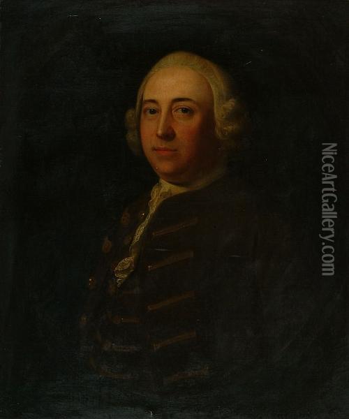 Portrait Of A Gentleman Wearing A Bown Coat And Waistcoat Oil Painting - Thomas Hudson