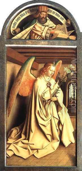 The Ghent Altarpiece Prophet Zacharias; Angel of the Annunciation Oil Painting - Jan Van Eyck