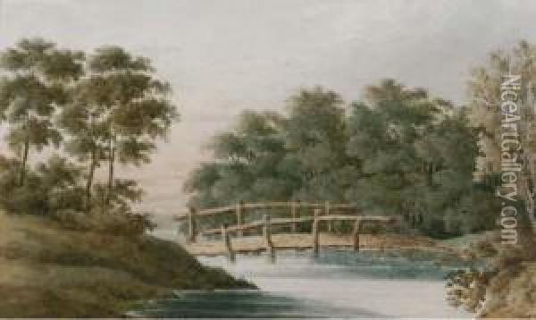 A River Landscape; And At The Forest Gate Oil Painting - John Powell