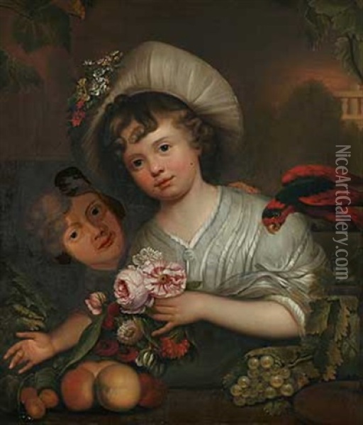 Portrait Eines Madchens Mit Blumen Und Fruchten Oil Painting - Karl Wilhelm Wach