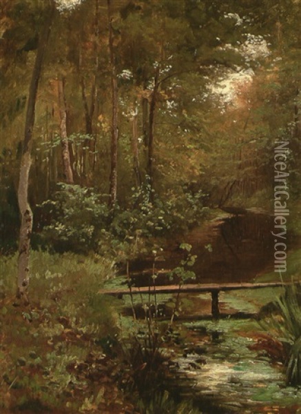 Waldlandschaft Mit Bach Und Steg Oil Painting - Rudolf von Alt