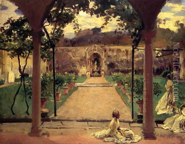 At Torre Galli Ladies In A Garden Oil Painting - John Singer Sargent
